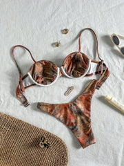Sexy Coffee Polka Dot Print Bikini Set