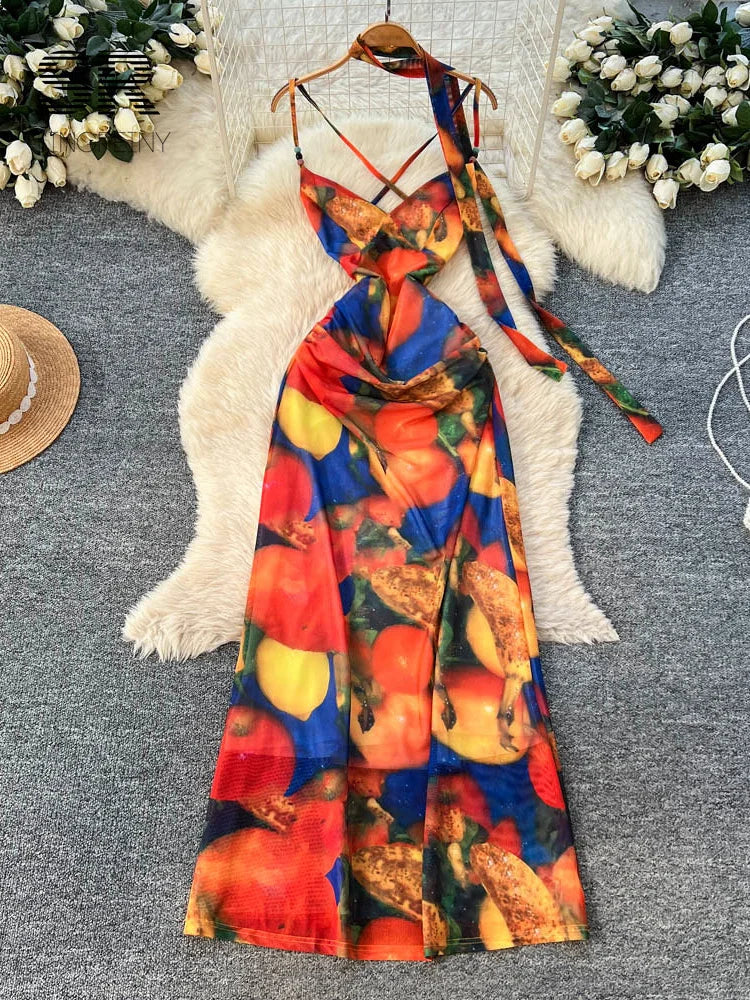 Colorful Print Mesh Dress