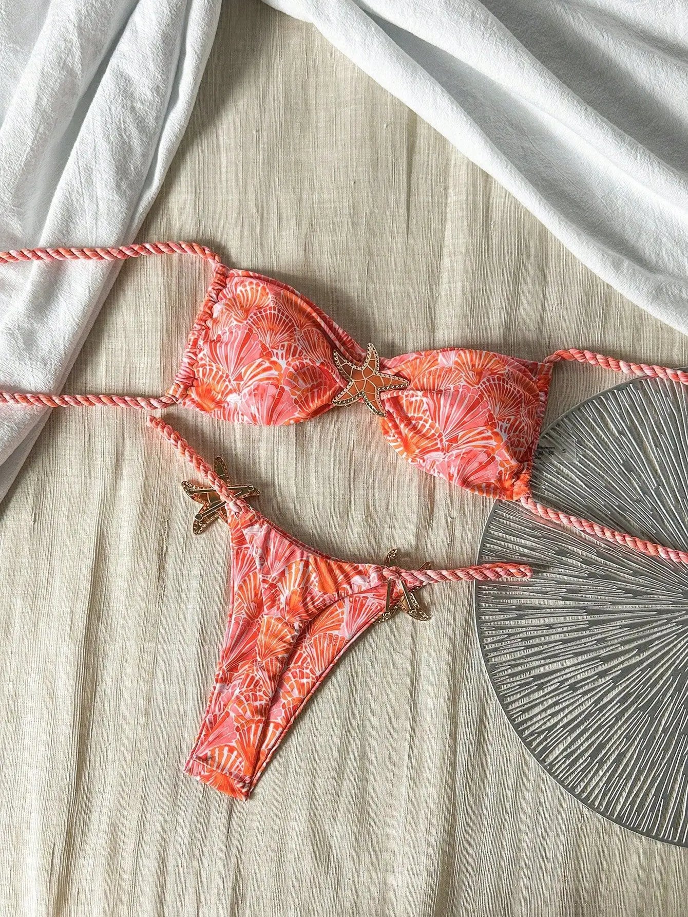 Sexy Orange Shell Print Micro Bikini