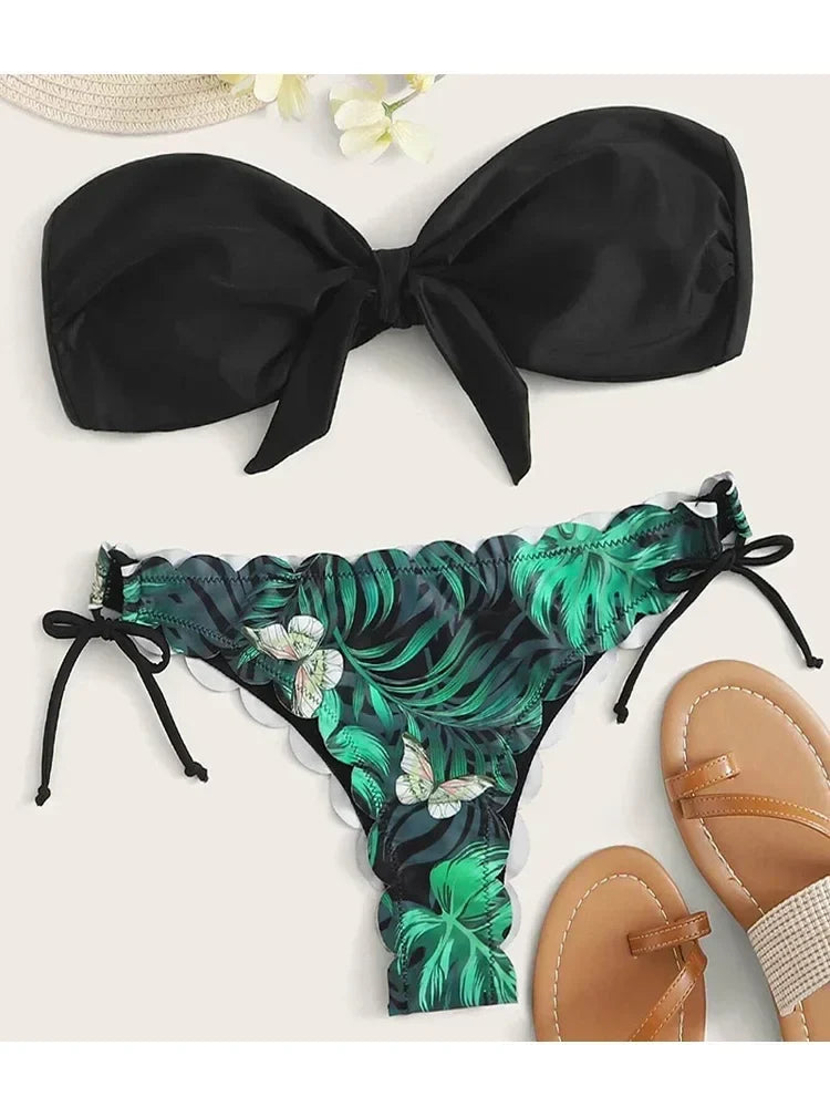 Sexy Scalloped Marble Print Bikini