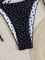 Sexy Black Polka Dot Print 3 Piece Bikini Set