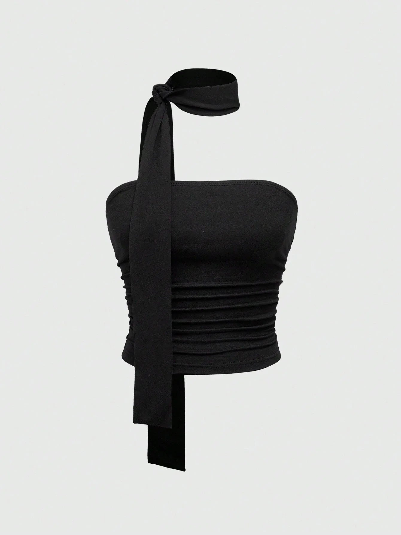 Women's Casual Slim Fit Pleating Waist Neck Belt Off Shoulder Bandeau Top