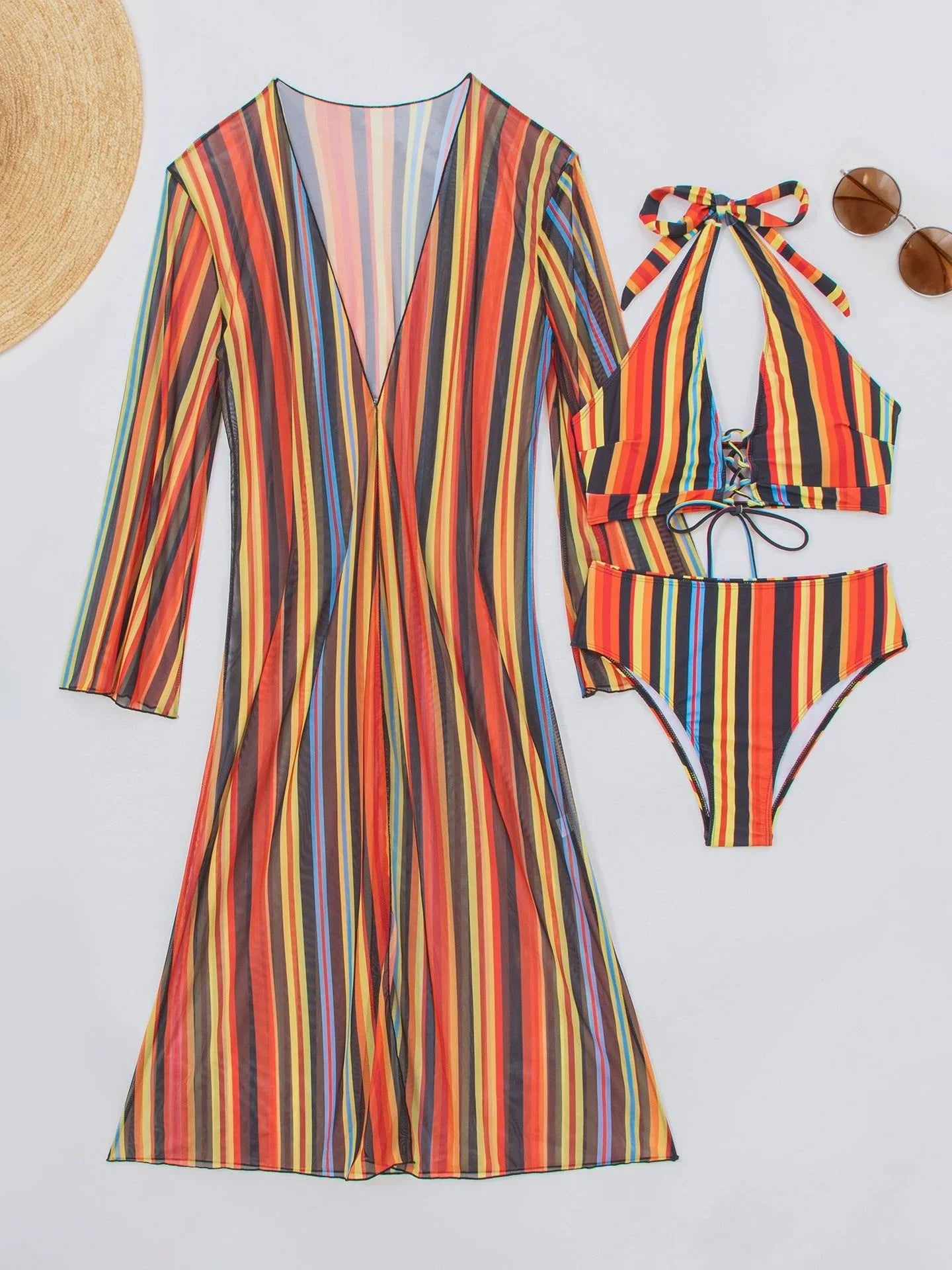 Vintage Orange Striped Bikini