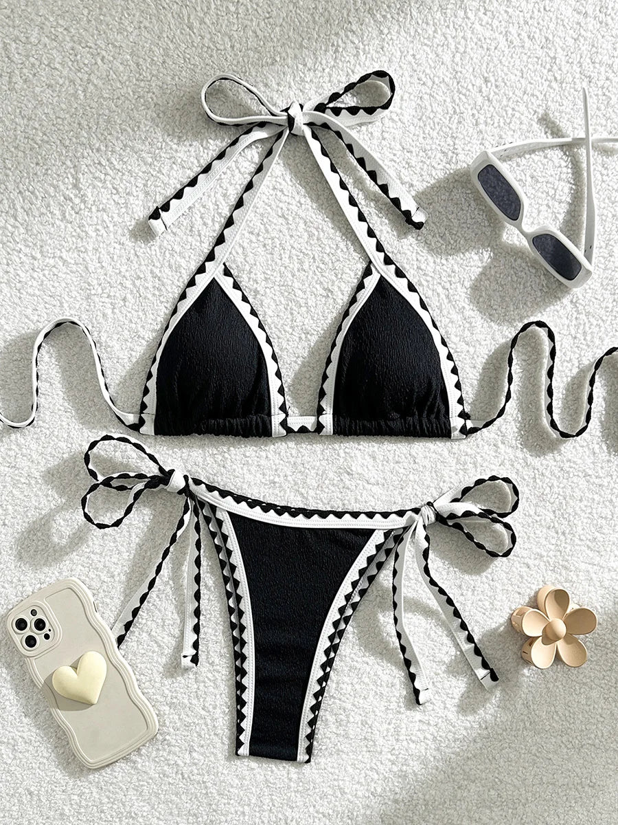 Splicing Wrinkled Pleated Bikini