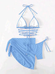 Mesh Skirt Pleated Bikini Set