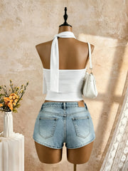 Strapless Side Ruched Crop Bandeau Tube Top