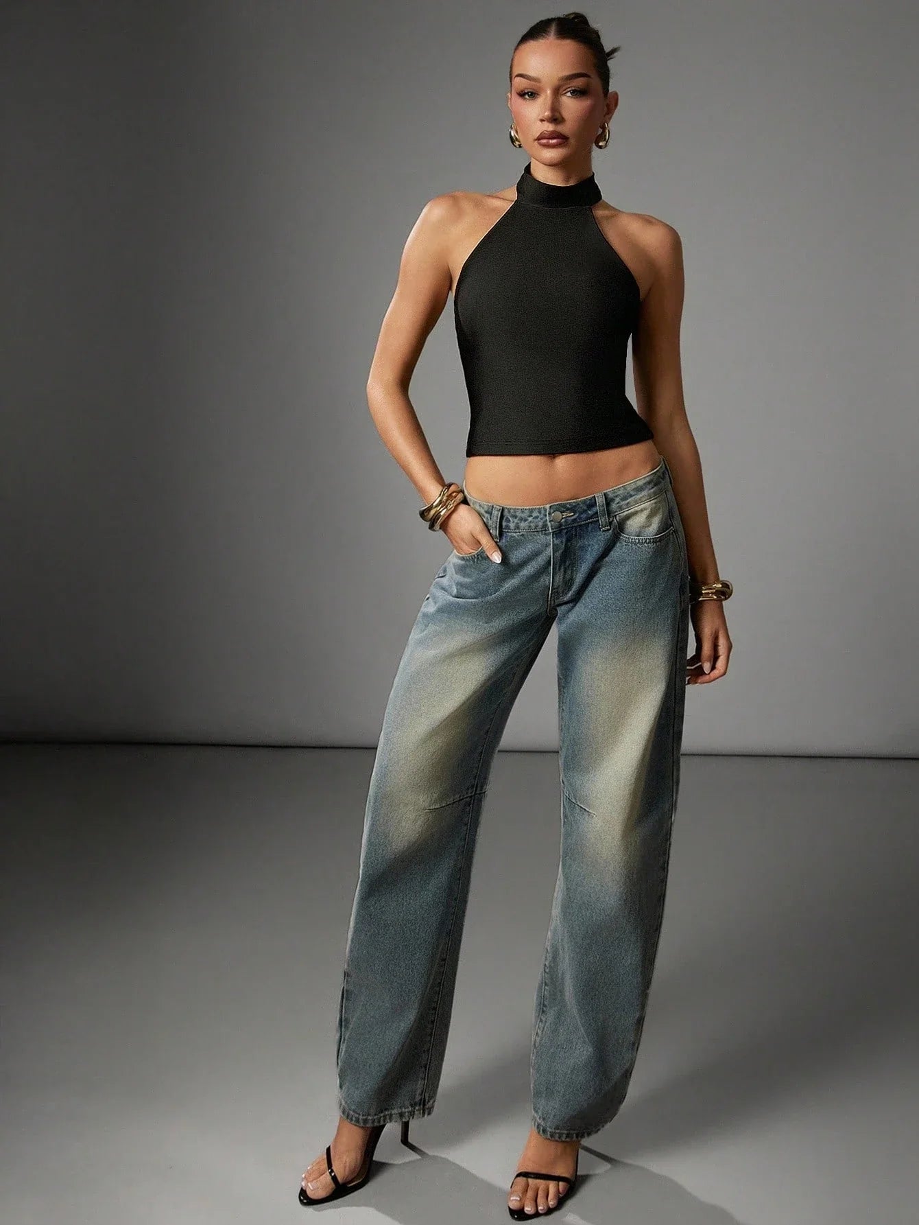 Women's Elegant Halter Neck Backless Stand-up Collar Slim Fit Crop Top