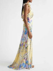 Floral Print Sleeveless Sling Maxi Dress
