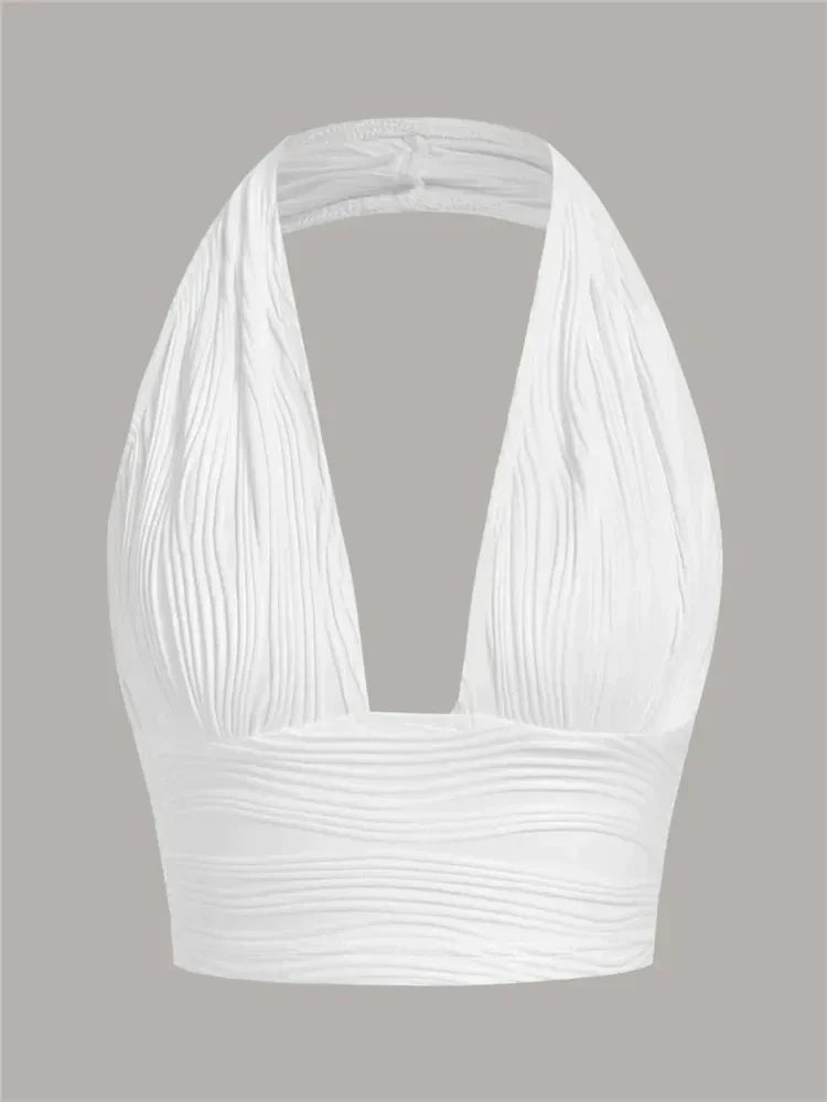 Sexy Solid Backless Crop Halter Top