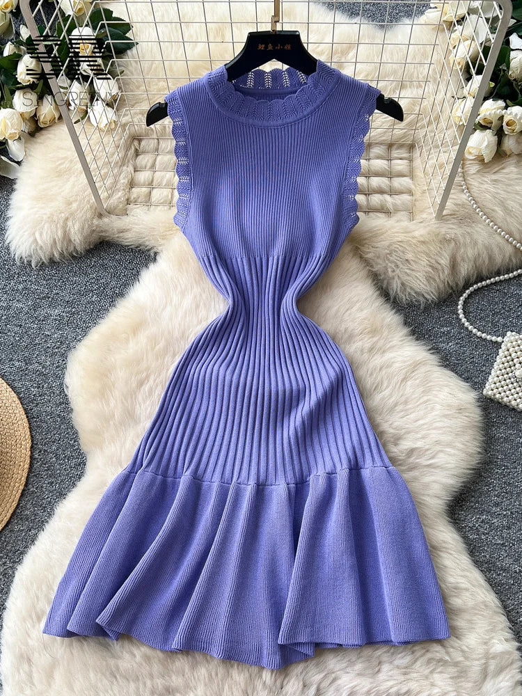 Sleeveless Knitting OL Dress