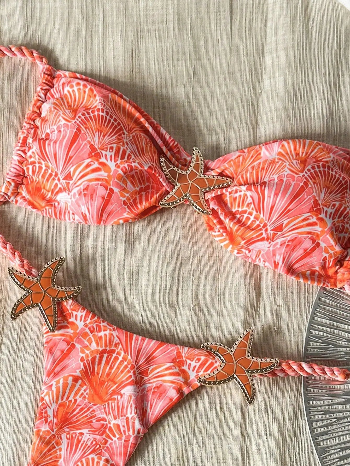 Sexy Orange Shell Print Micro Bikini