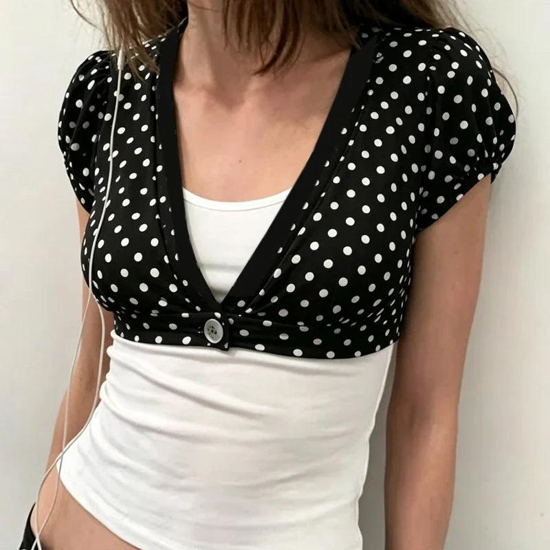 Y2K Polka Dot Crop Top