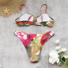Sexy Green Tie Dye Gradient Bikini Set