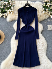 Autumn Striped Slim Long Dress