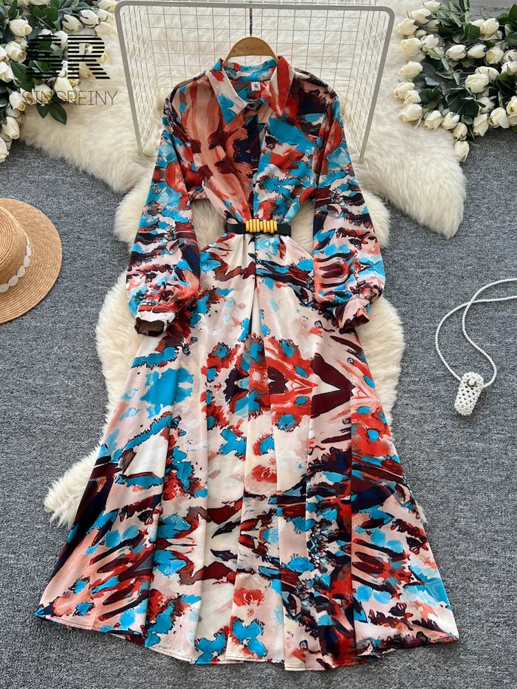 Long Sleeves Vacation Floral Dress
