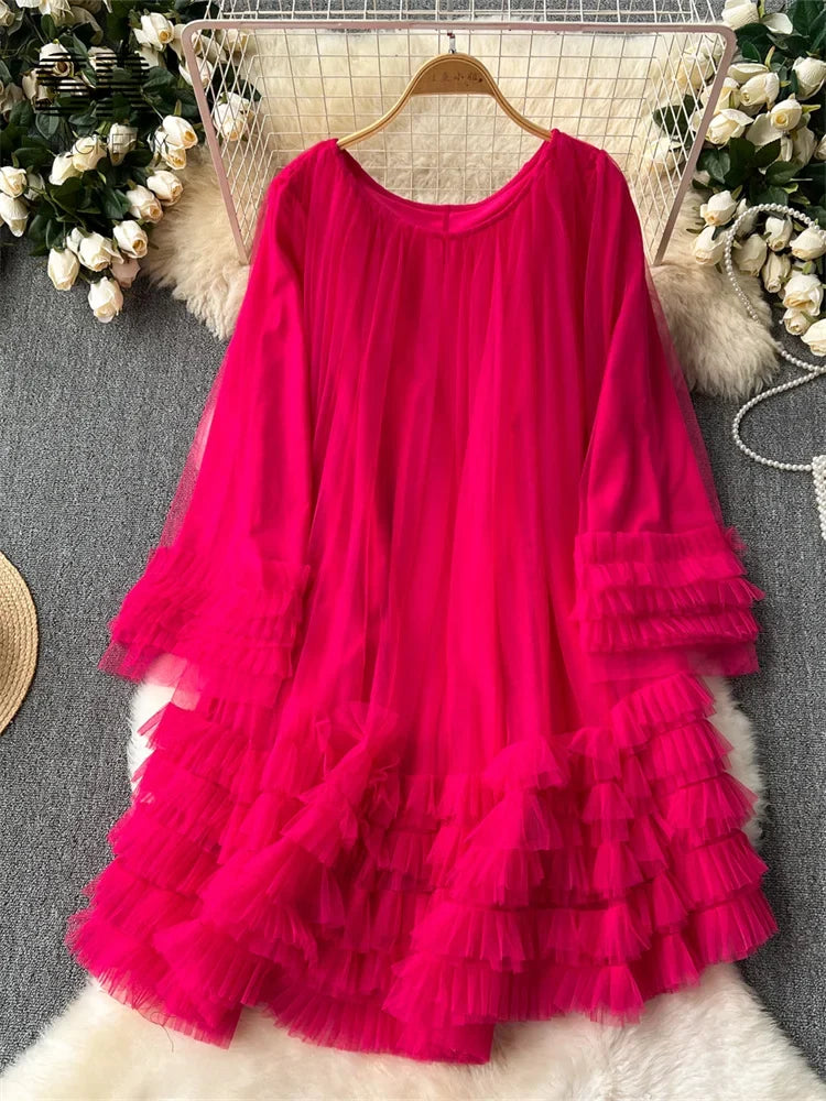 Mesh Ruffles Loose Mini Dress