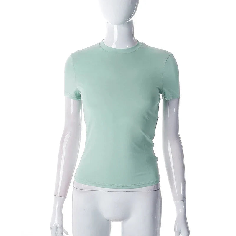 Spring New Short Sleeve T-Shirt Solid Simple Casual Soft All-Match Hot Basic Crop Tops