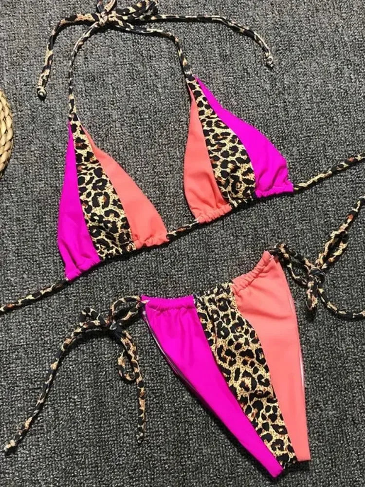 Splicing Leopard Mini Micro String Bikini
