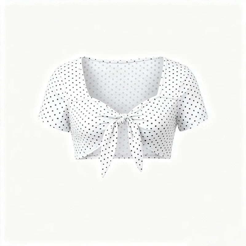 Polka Dot Front Tie Knot Crop Top
