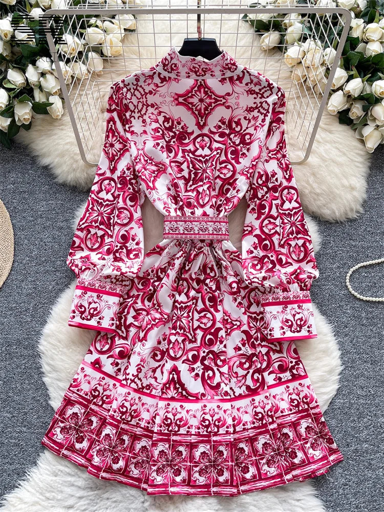Vintage Court Print Midi Dress