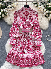 Vintage Court Print Midi Dress