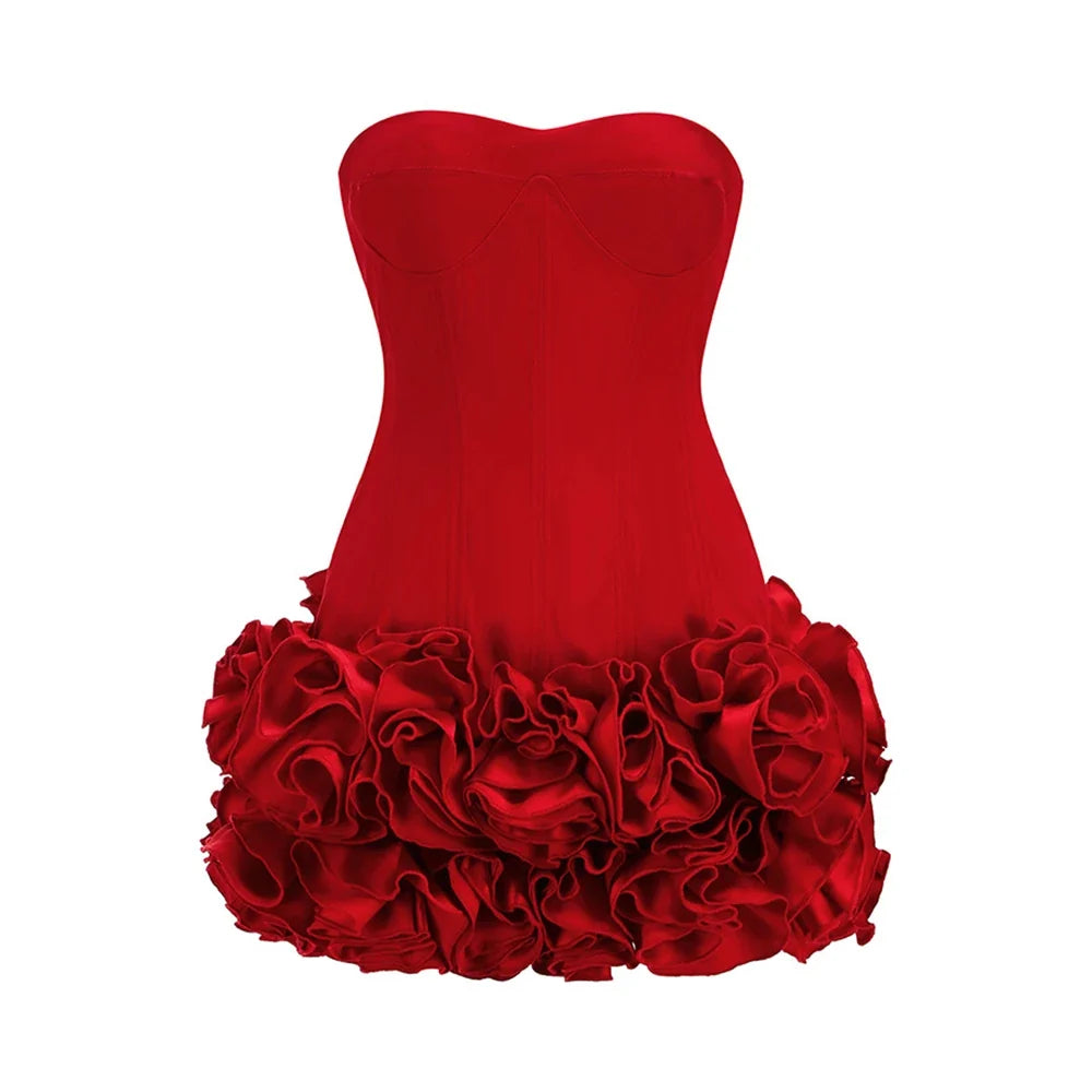 Sexy Sleeveless Off Shoulder Self Tie Knot 3D Floral Embroidery Mini Dress