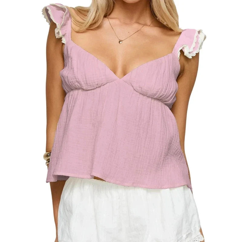 V Neck Sleeveless Crop Tops