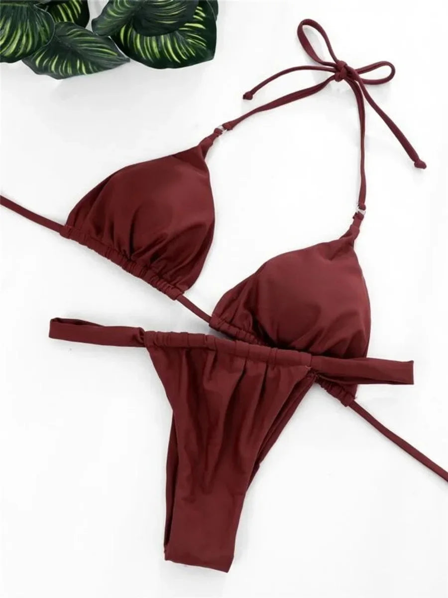 Wrinkled High Cut Mini Micro Thong Bikini