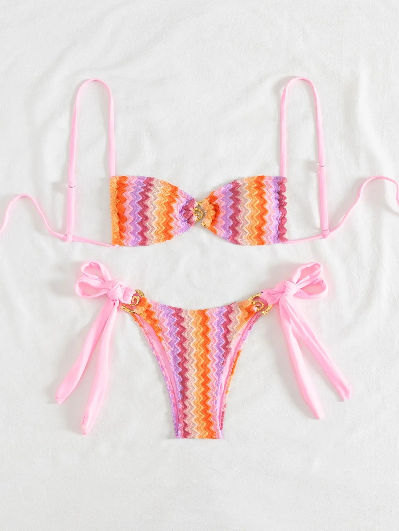 Sexy Pink Striped Mini Bikini