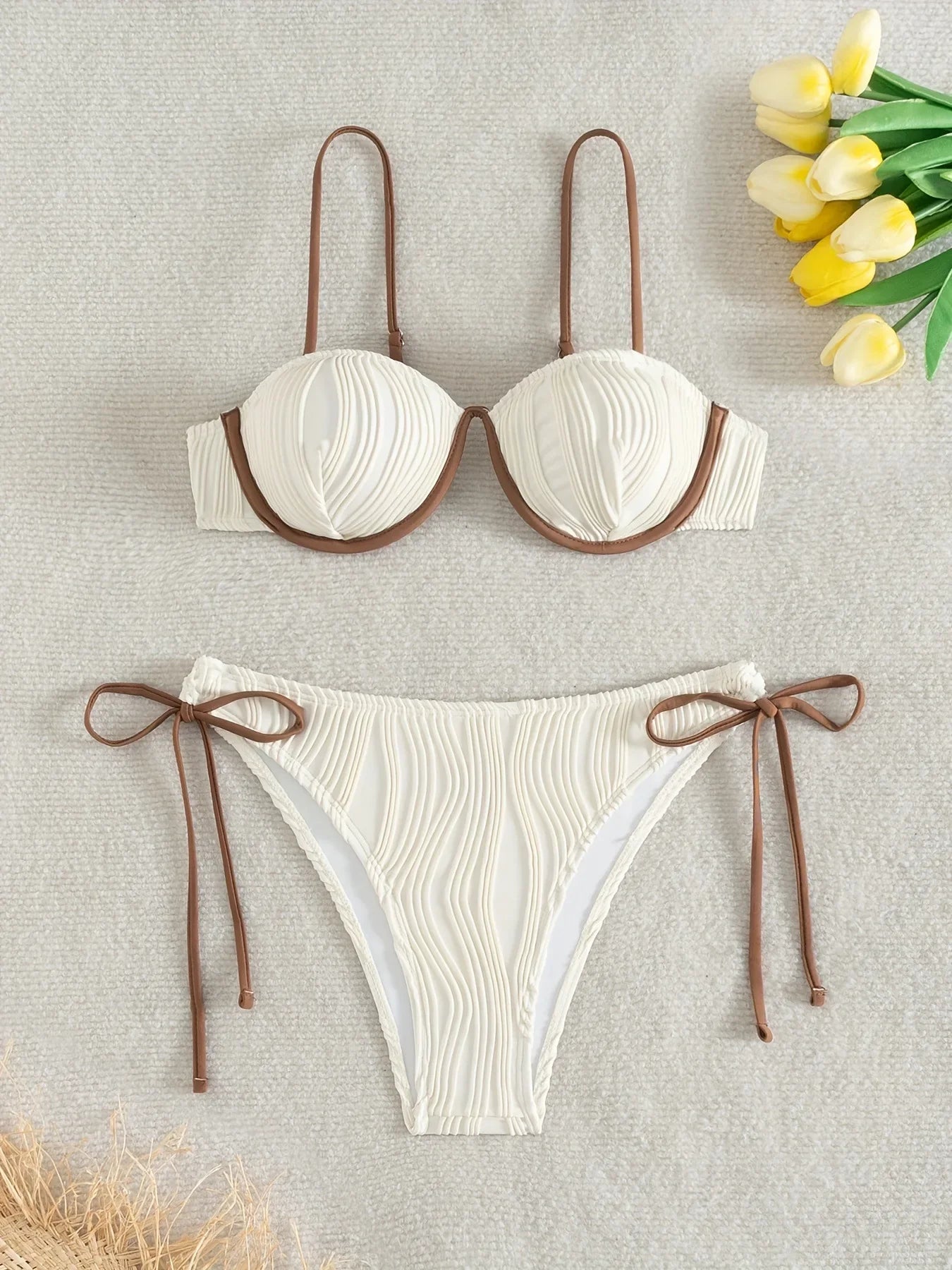 Sexy Coffee Patchwork Bikini Set