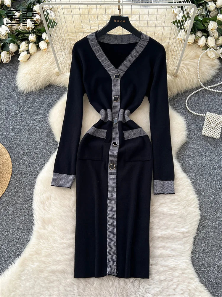 Preppy Style Knitted Long Dress