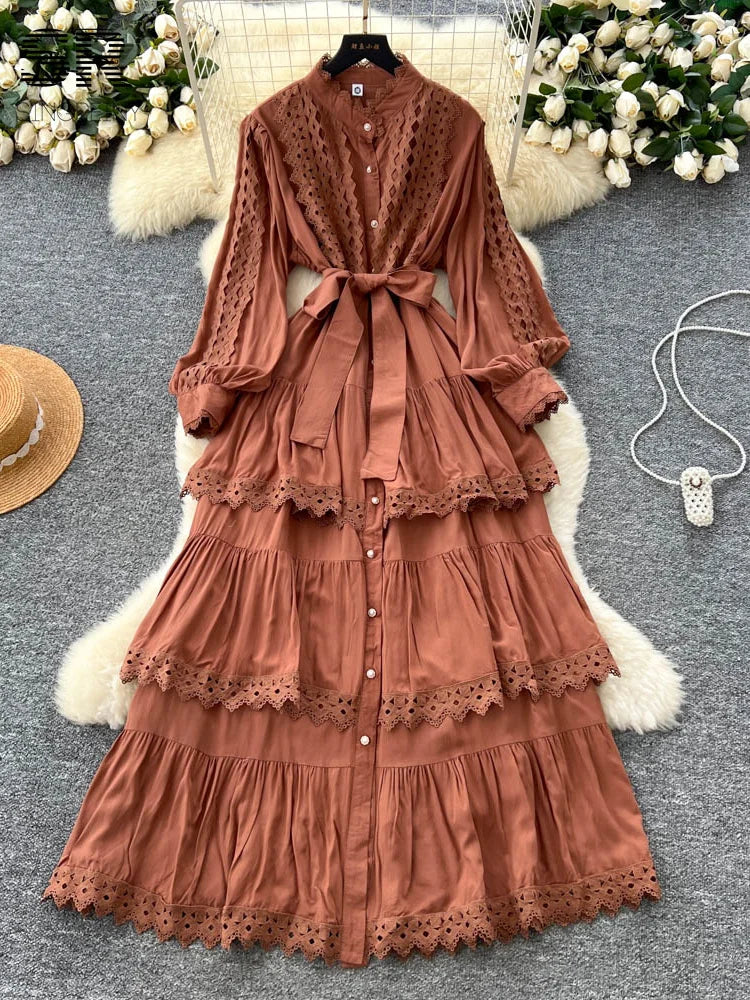 Retro Lace Spliced Dress
