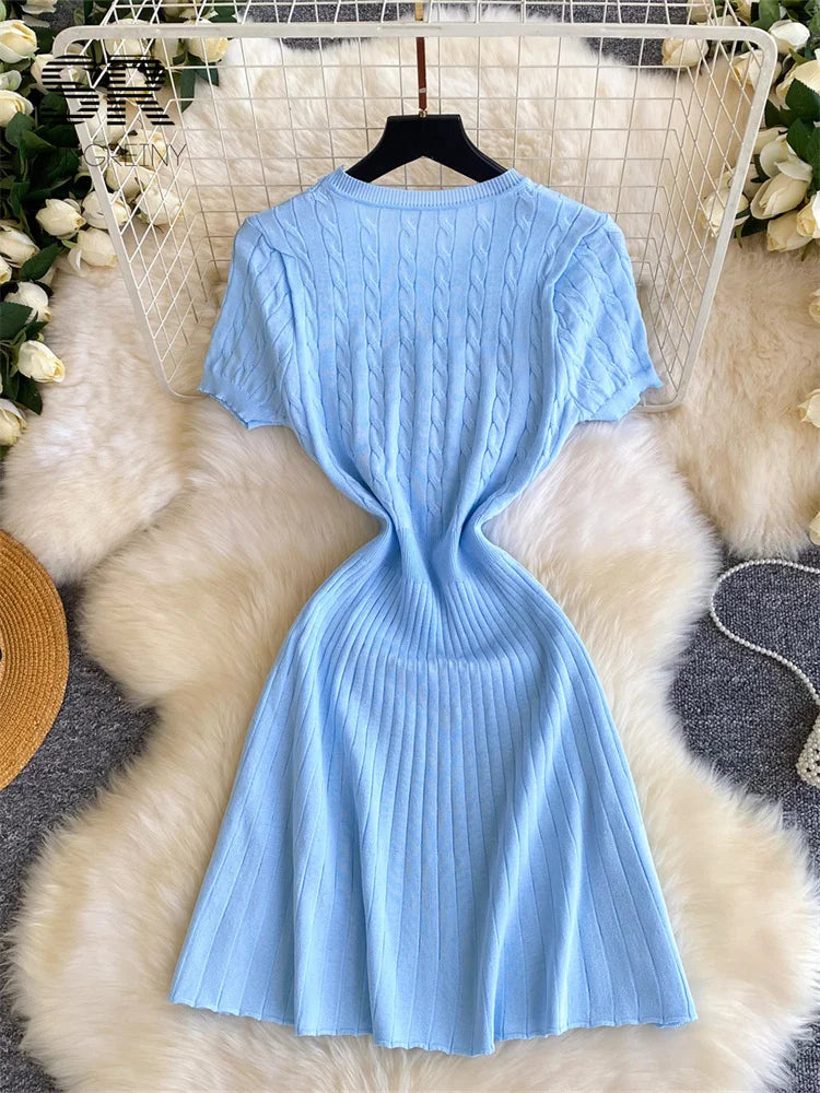 Twist Drill Knit A-line Dress
