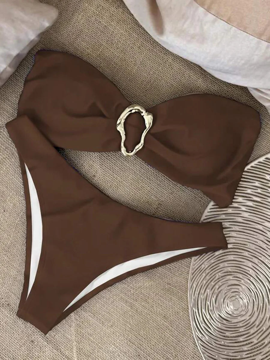 XS - L Metal Ring Bandeau Bikini