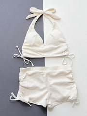 Sexy Pleate Drawstring High Waist Bikini Set