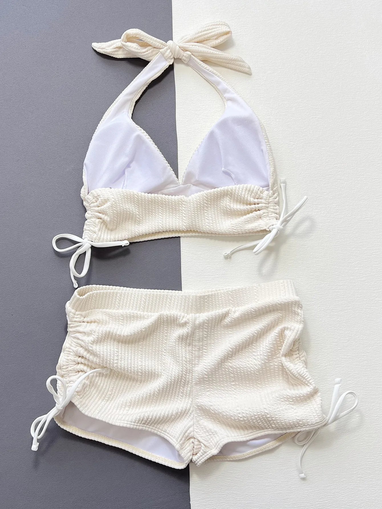 Sexy Pleate Drawstring High Waist Bikini Set