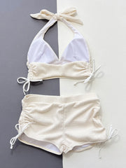 Sexy Pleate Drawstring High Waist Bikini Set