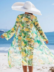 Vintage Red Leaves Print Cover Up 3 Piece Bikini
