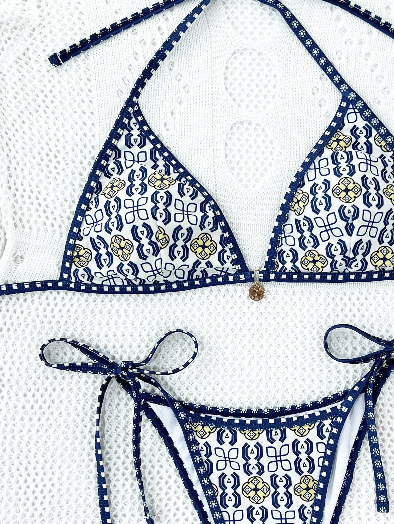 Sexy Blue Ethnic Print Bikini Set