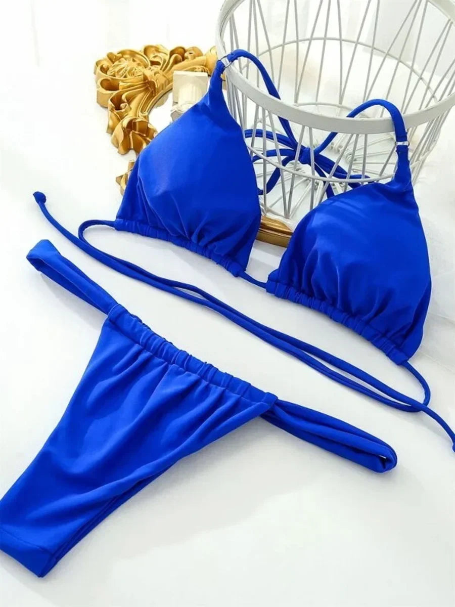 Wrinkled High Cut Mini Micro Thong Bikini