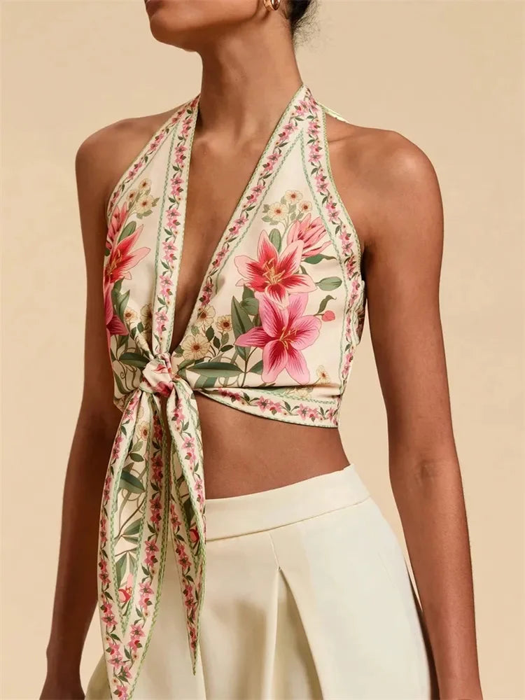 Sexy Knot Front Halter Crop Top