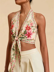 Sexy Knot Front Halter Crop Top