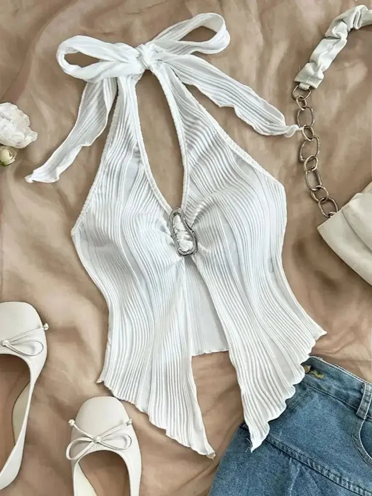 Sexy V-neck Halter Neck Crop Top