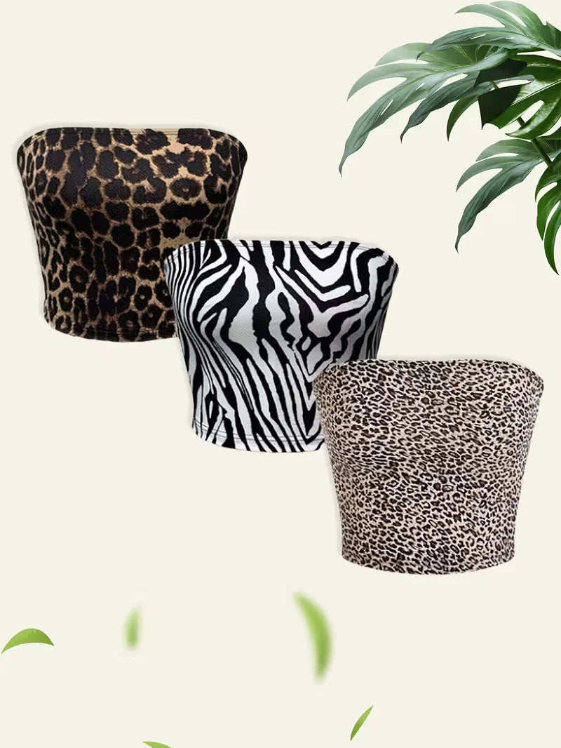 3PCY2K Animal Print Strapless Tube Top