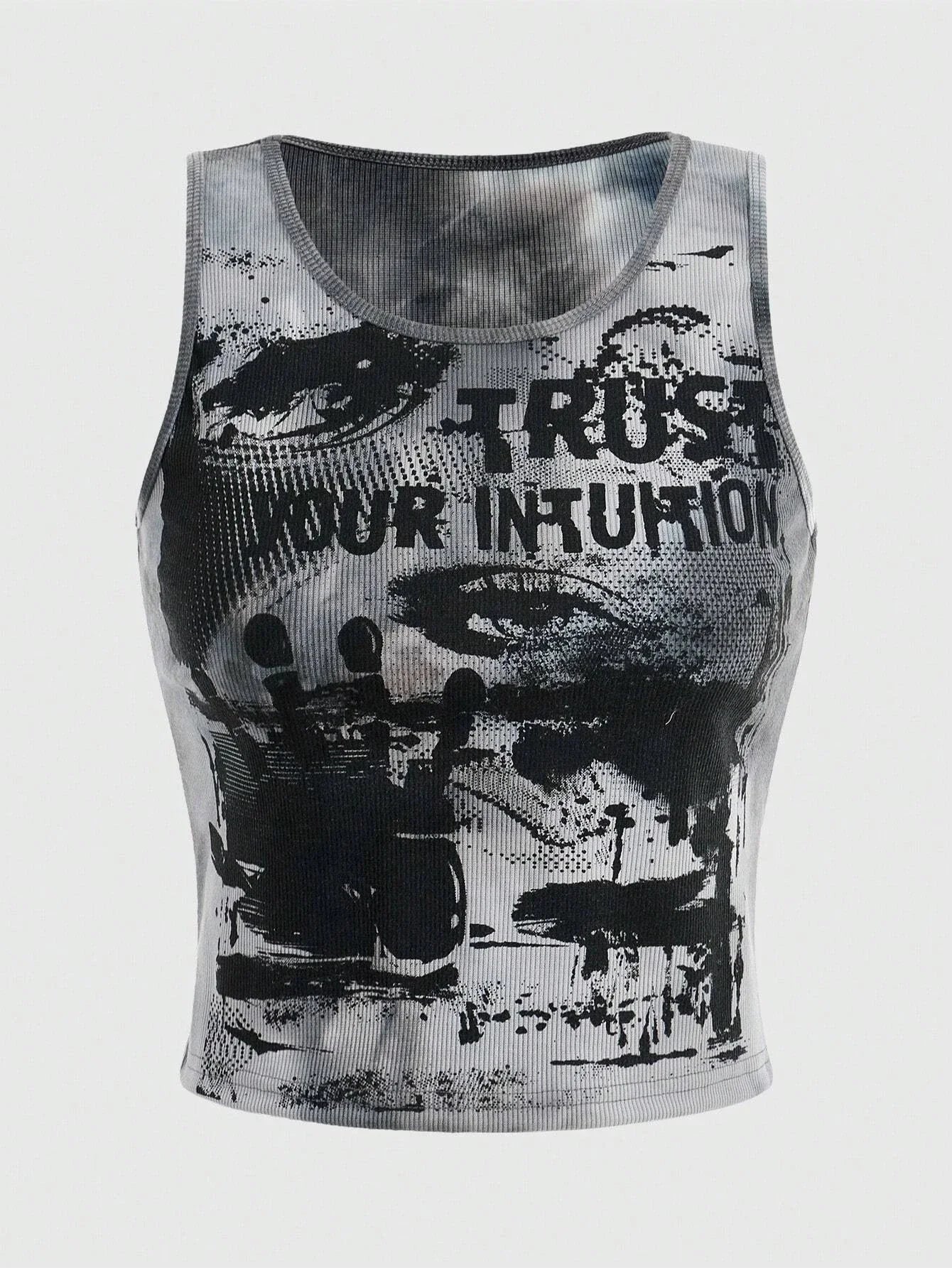 Grunge Punk Tie Dye Eye Letter Graphic Tank Top