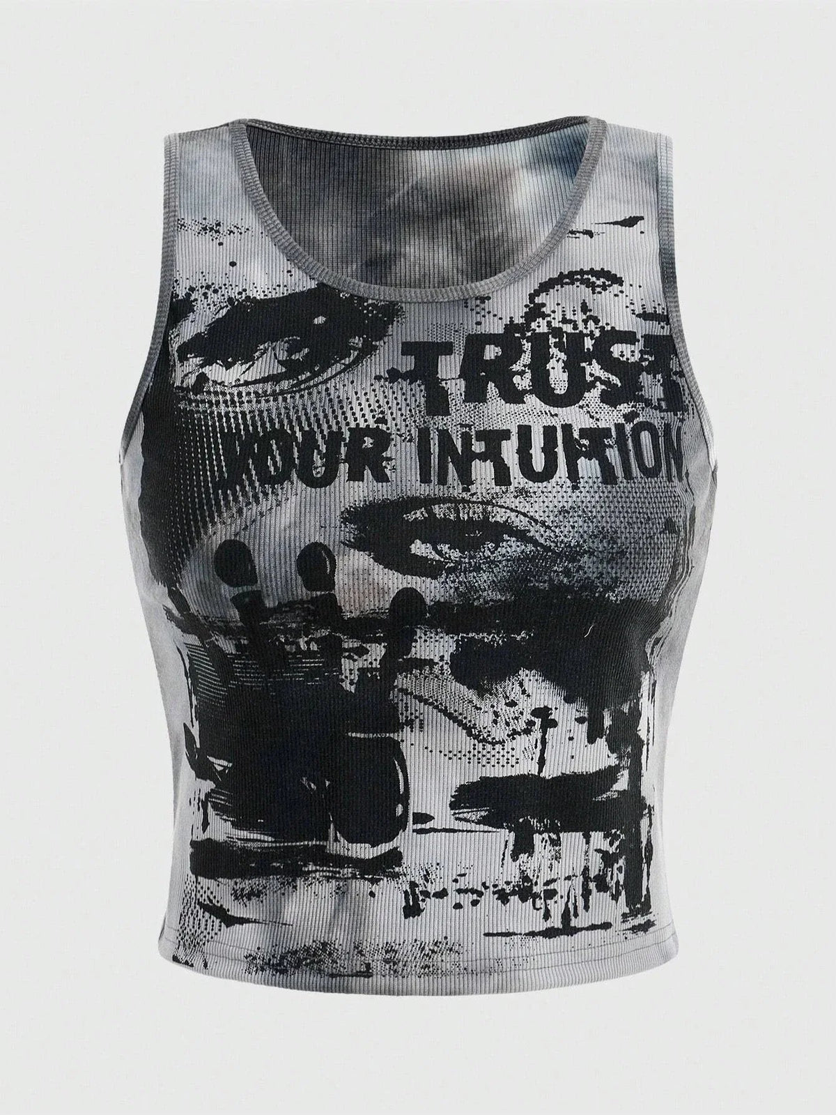 Grunge Punk Tie Dye Eye Letter Graphic Tank Top