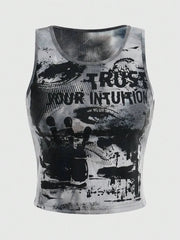 Grunge Punk Tie Dye Eye Letter Graphic Tank Top