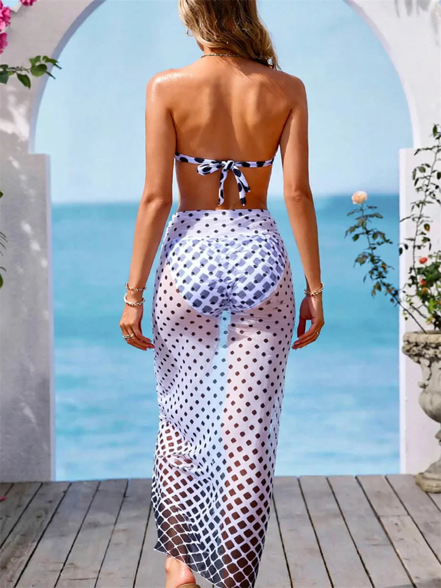 Vintage White Polka Dot Print Bikini Set