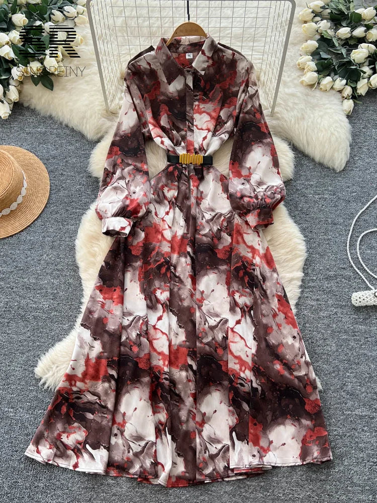 Long Sleeves Vacation Floral Dress