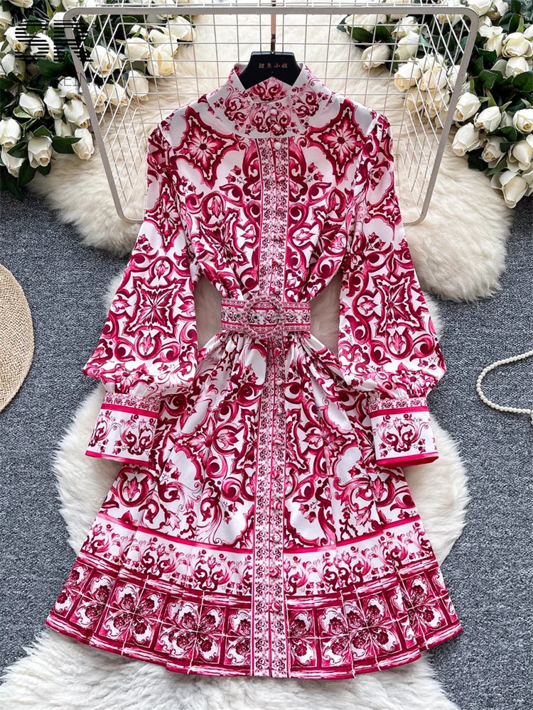 Vintage Court Print Midi Dress